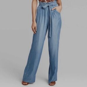 Knox Rose Chambray Baggy Boho Cottagecore Tie Waist Wide-Leg Pants
